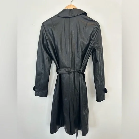 R Label Leather Vegan Double Breasted Trench Coat - Picture 2 of 11